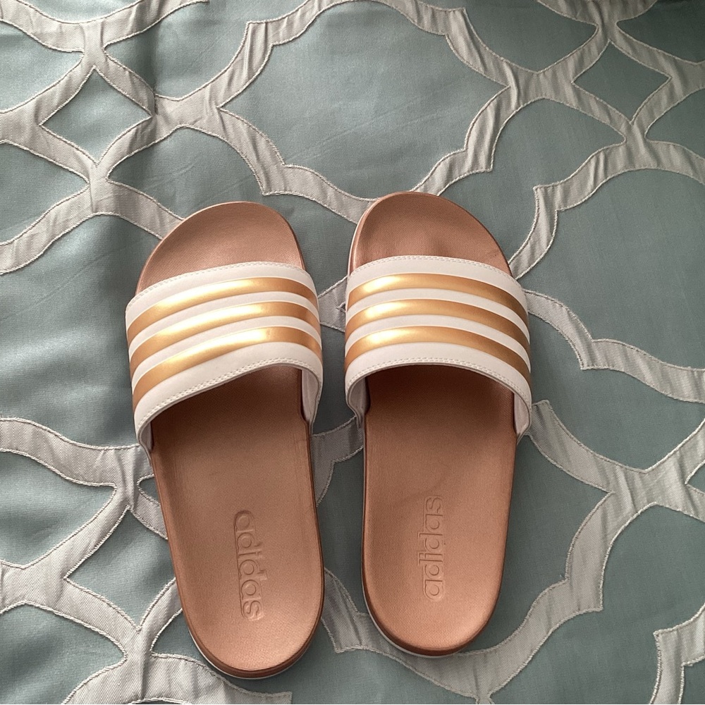 Adidas Gold and White Sandals Modern Minimalist Design